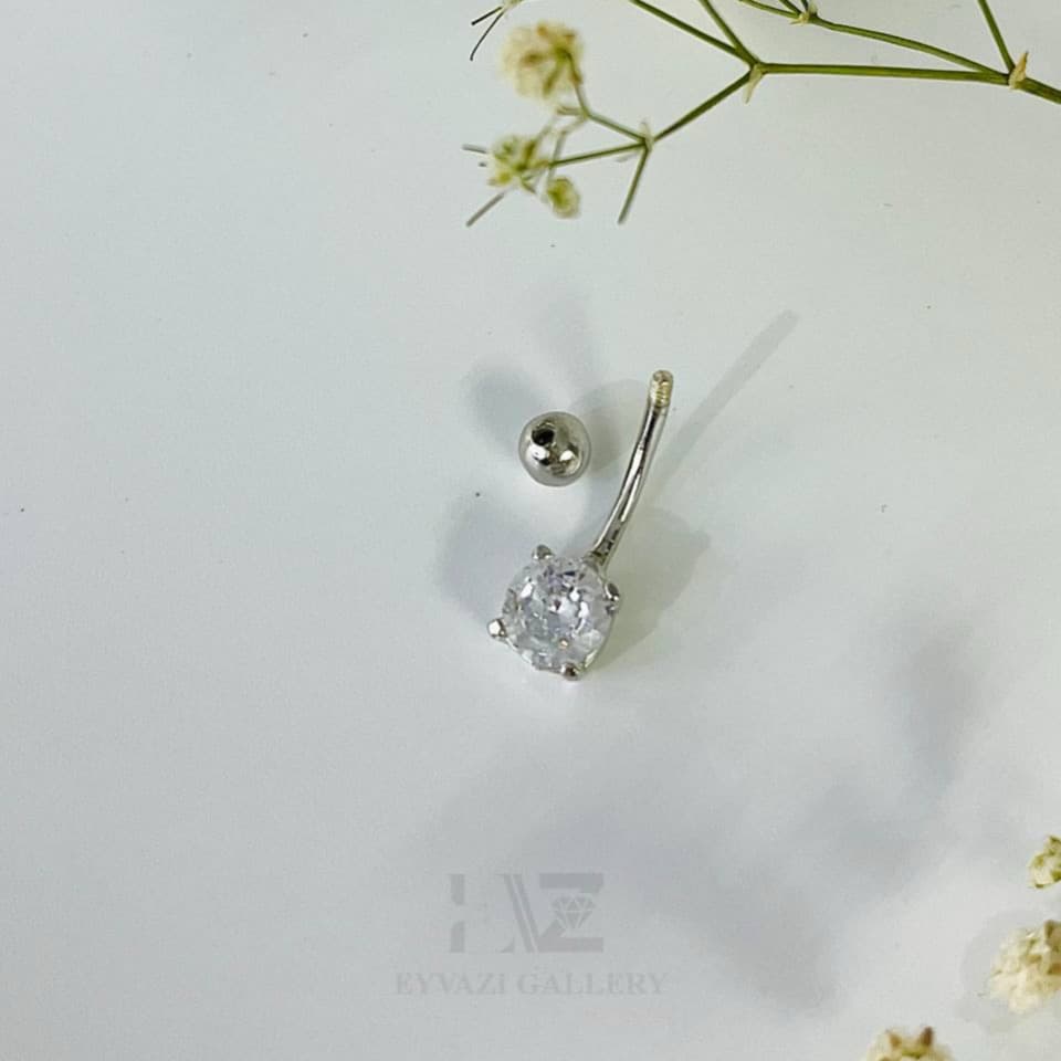 پیرسینگ ناف نقره دایره نگین بزرگ کد HB