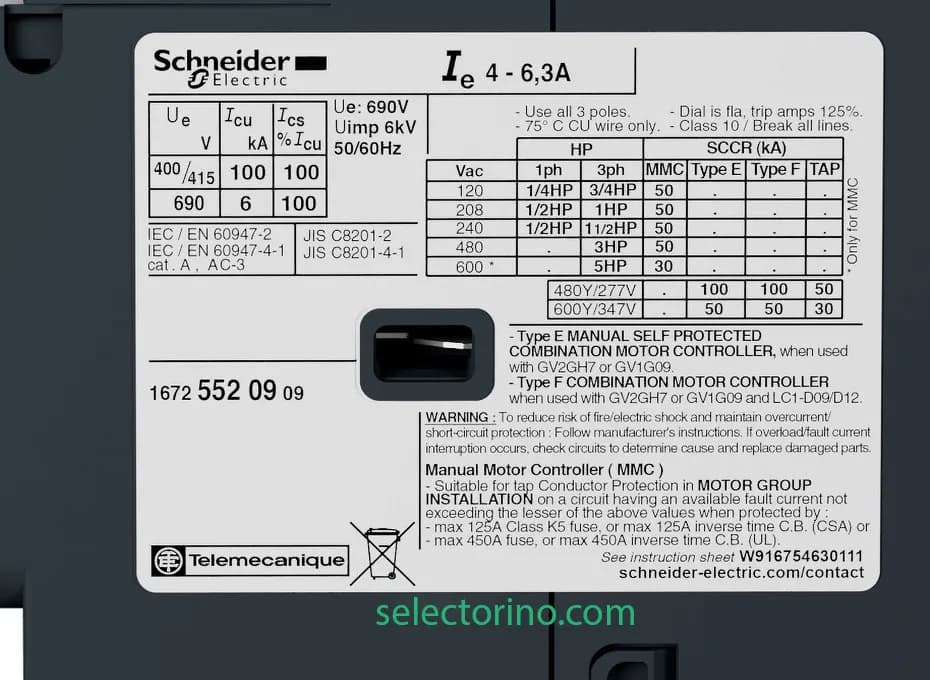 کلید حرارتی مغناطیسی 1.6 تا 2.5 آمپر اشنایدر کد GV2P07 — تصویر ۴
