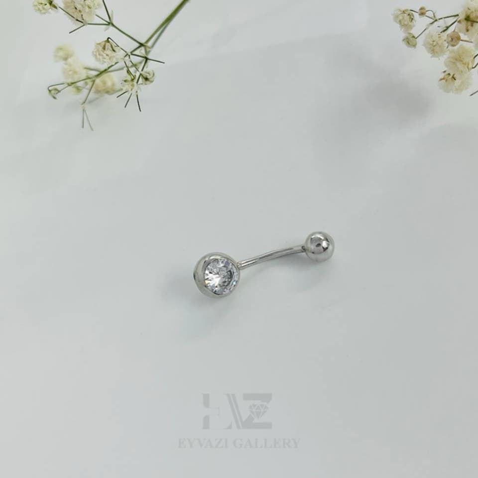 پیرسینگ ناف نقره دایره تک نگین کد HB