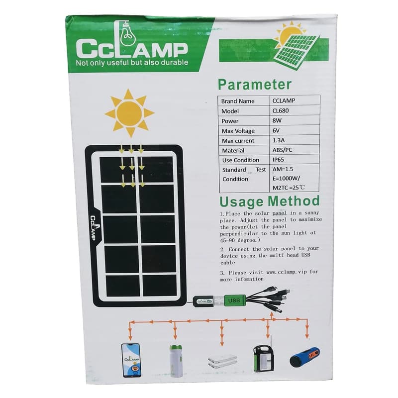 شارژر خورشیدی سی سی لمپ مدل CL-680 ظرفیت 8 وات — تصویر ۹