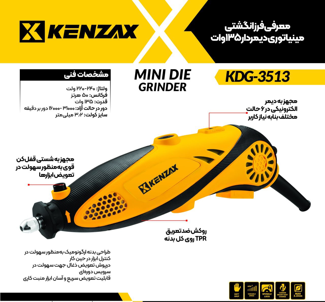 فرز مینیاتوری 135 وات KDG-3513کنزاکس KENZAX — تصویر ۳