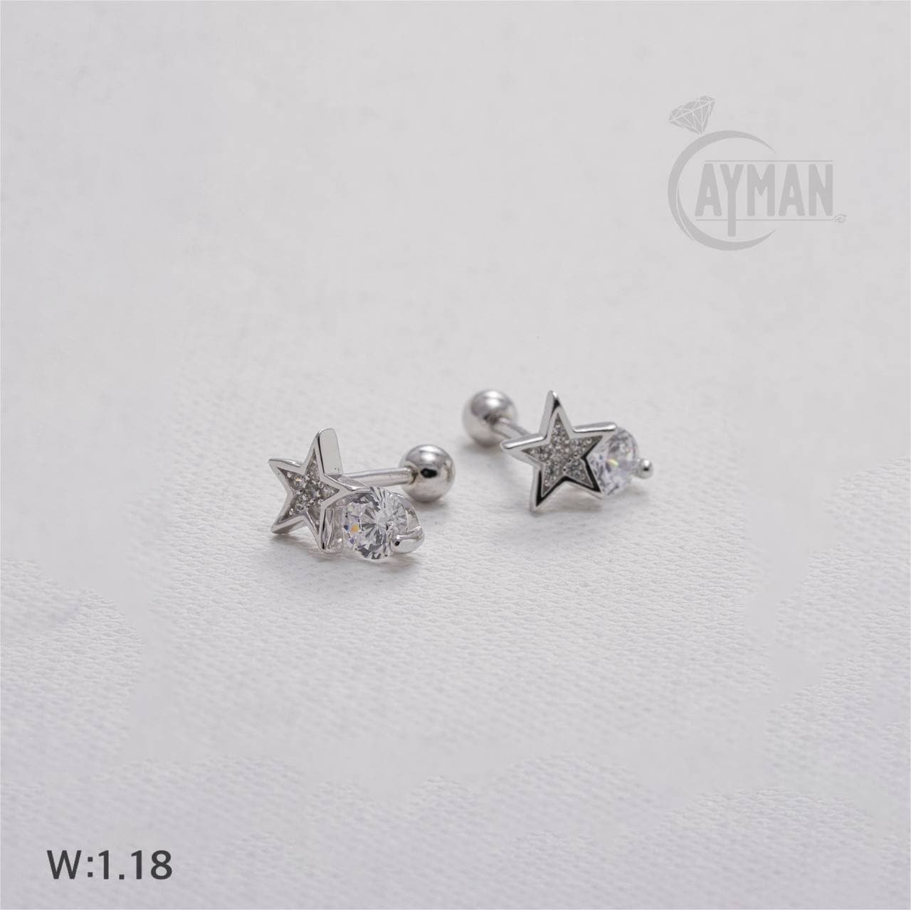 پیرسینگ گوش نقره مدل ستاره تک نگین