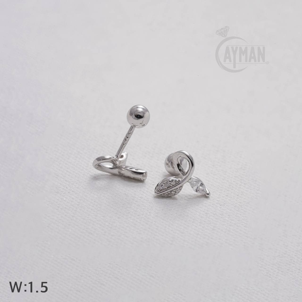 پیرسینگ گوش نقره مدل برگ و نگین