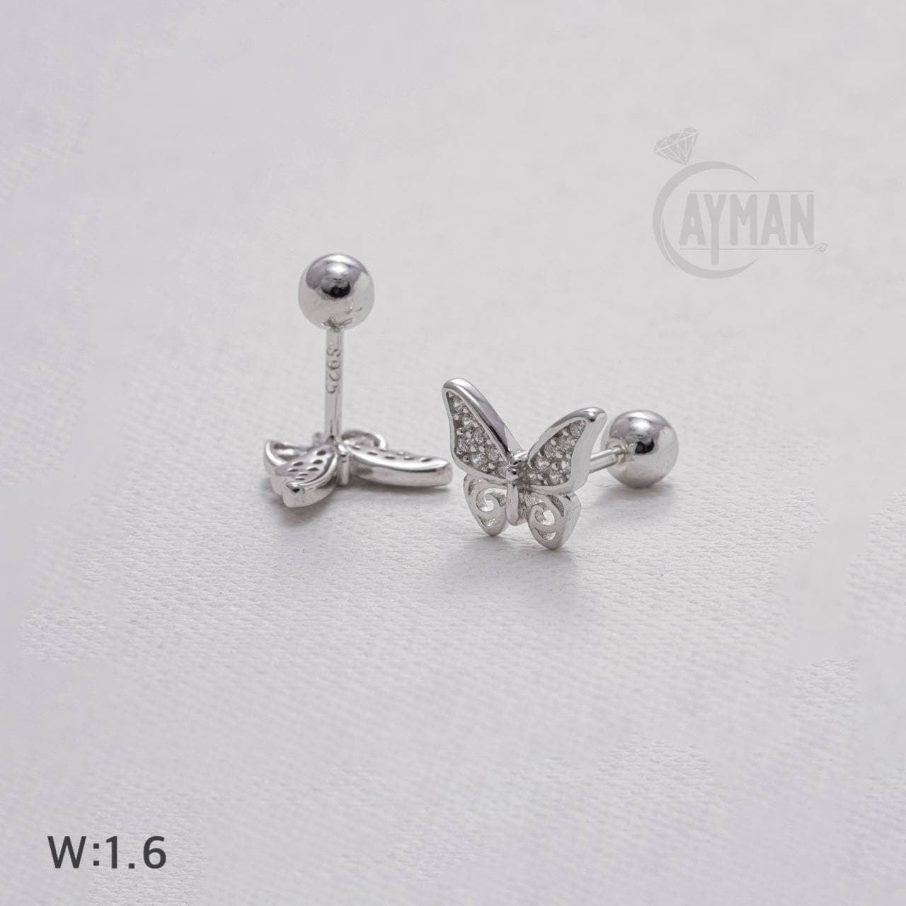 پیرسینگ گوش نقره مدل پروانه نگین دار کد TA