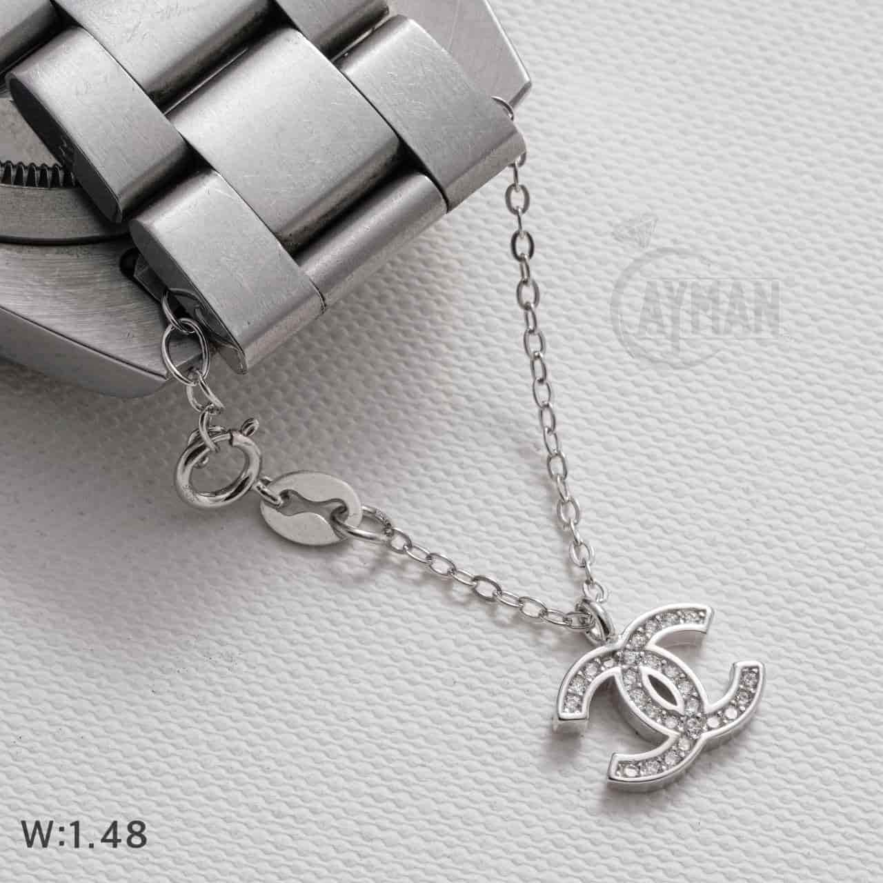 آویز ساعت نقره زنانه طرح چنل تمام نگین کد BA