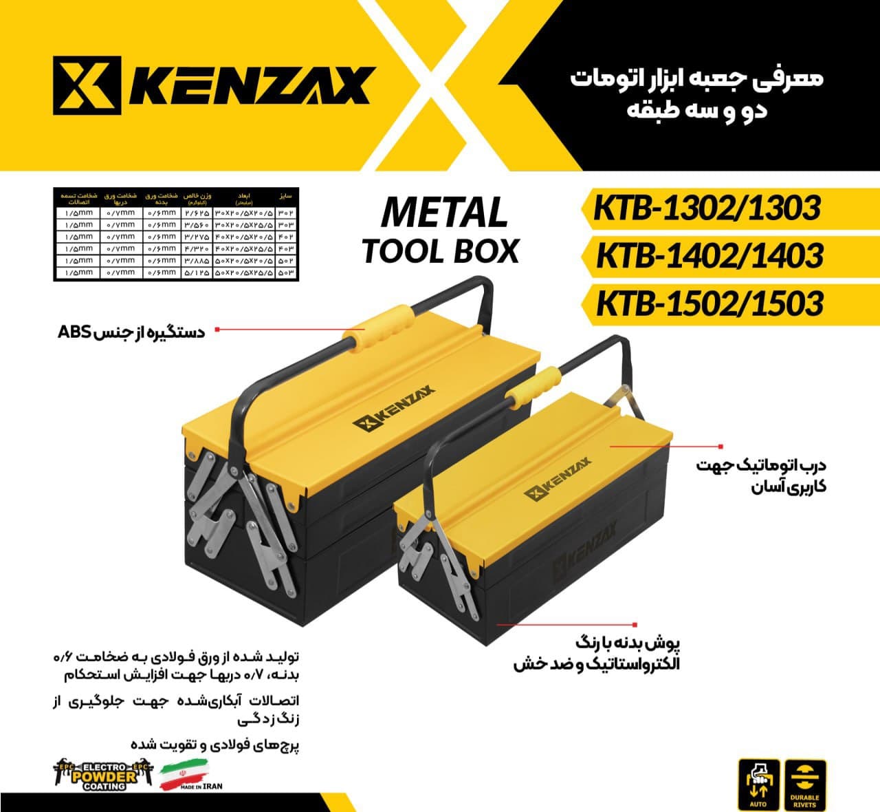 جعبه ابزار دو طبقه 50 سانتی KTB_1502کنزاکسKENZA