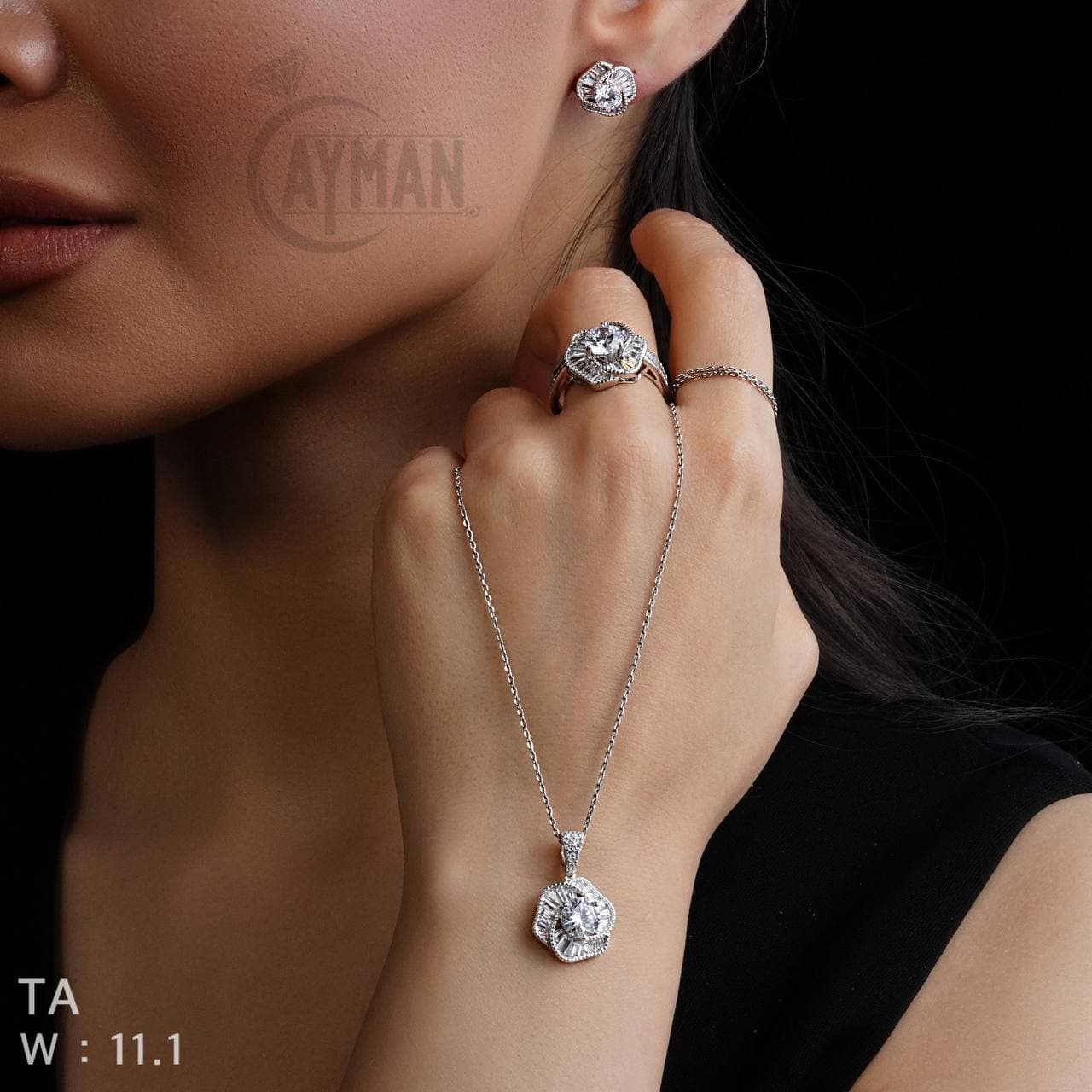 نیم ست نقره زنانه طرح گل پیچی نگین دار کد TA