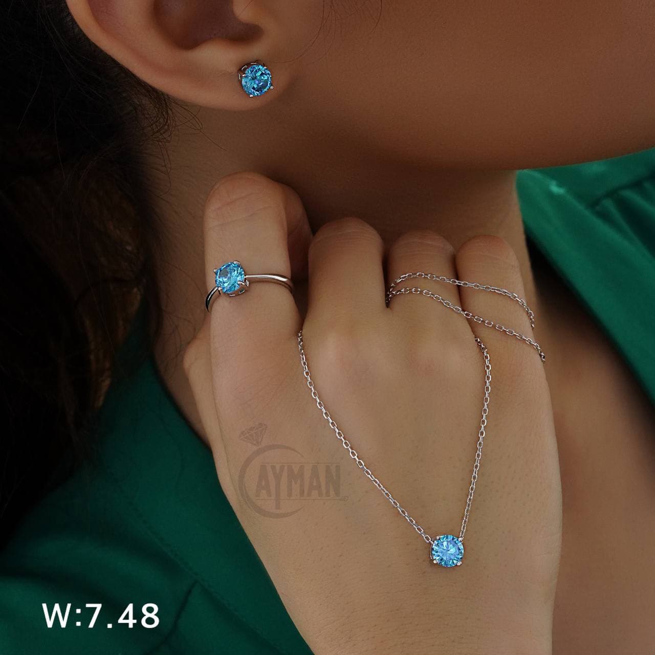 نیمست جواهری نقره طرح تک نگین آبی کد TA68961