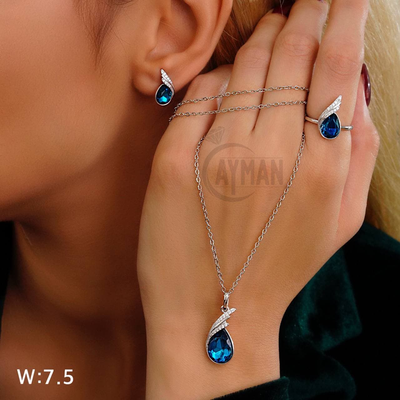 نیمست جواهری نقره طرح اشک کد DA71347