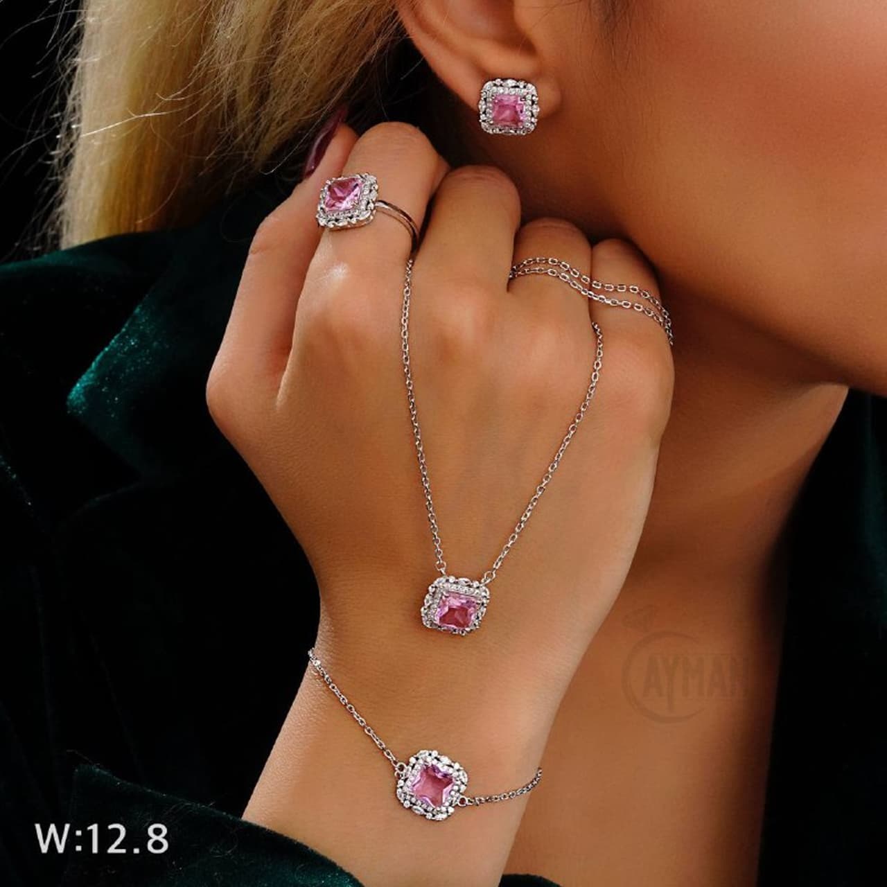سرویس نقره جواهری صورتی کد TA72772