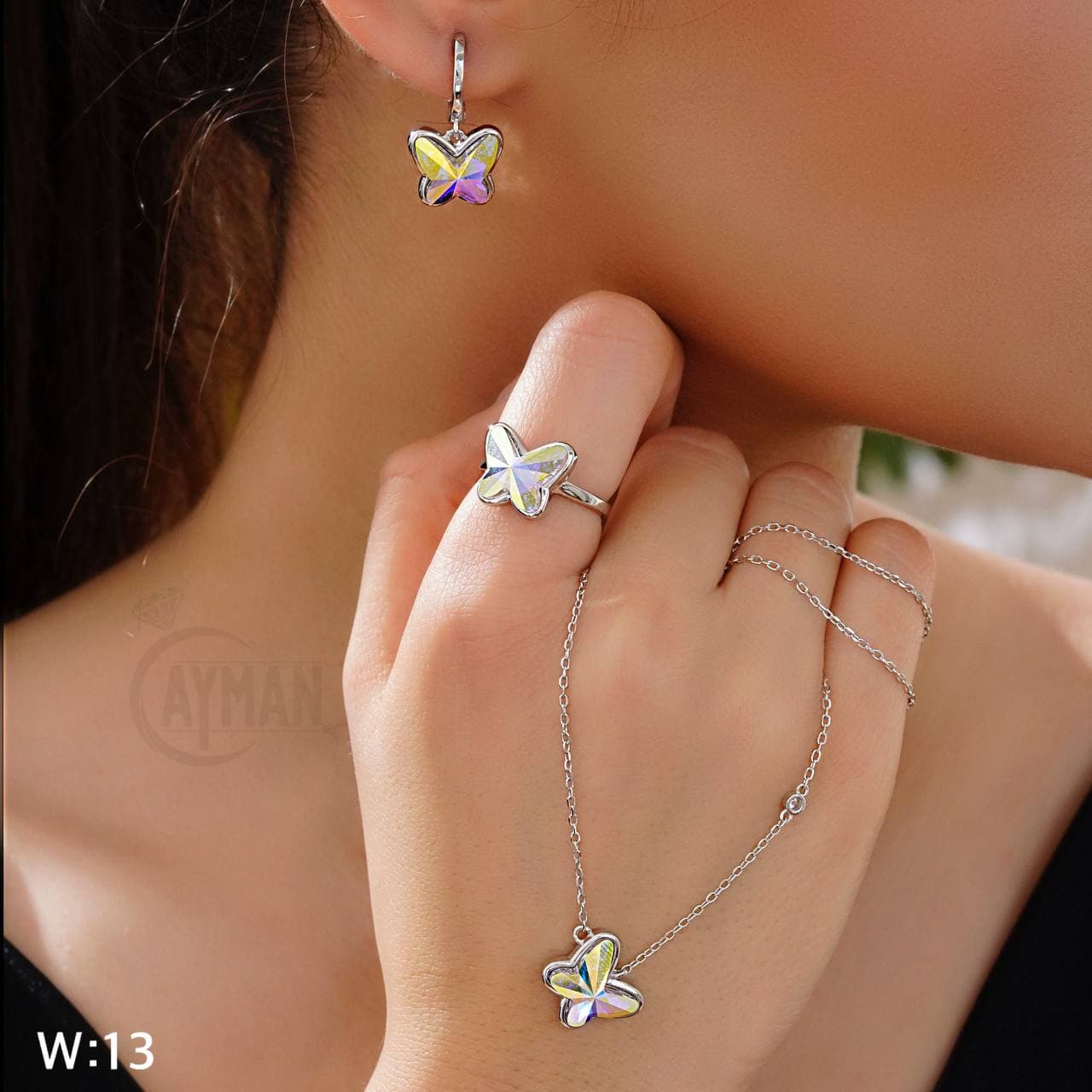 نیمست نقره جواهری طرح پروانه کد TA69024