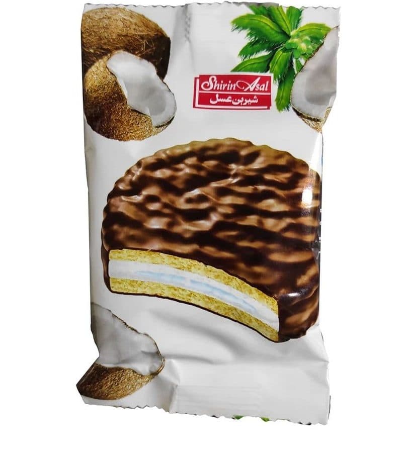 بیسکویت روکش کاکائو با طعم نارگیل شیرین عسل وزن 25 گرم