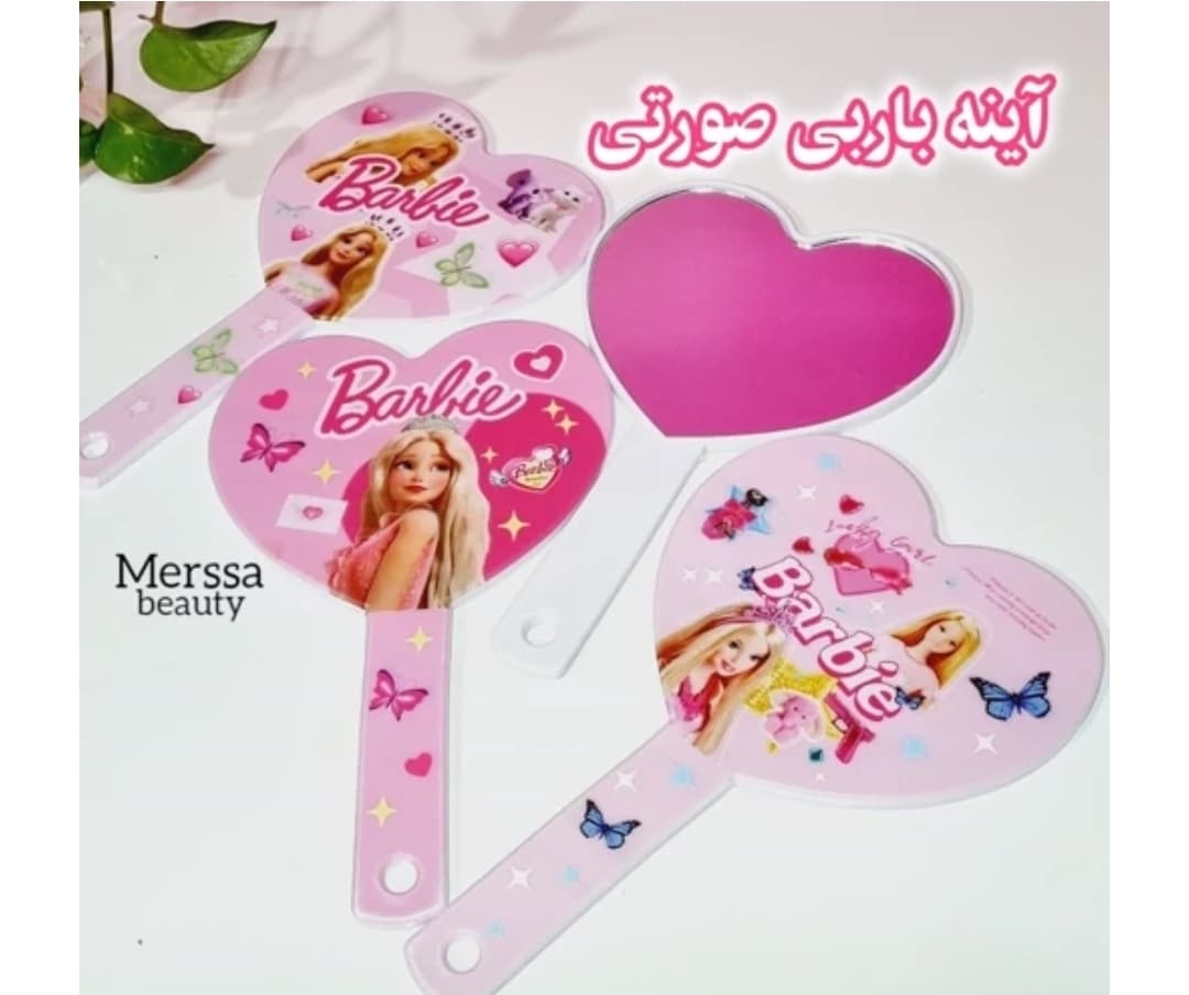 آینه دستی طرح باربی صورتی در 3 طرح وارداتی