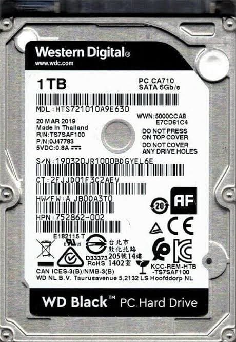 هارددیسک اینترنال وسترن دیجیتال لپ تاپی مدل Black HTS721010A9E630 ظرفیت 1 ترابایت — تصویر ۳
