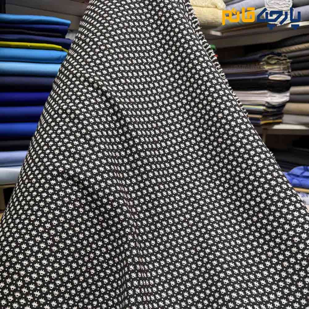 پارچه پاییزه و زمستانه شانل پشمی سفید مشکی طرح ریز عرض 150 کد 13576