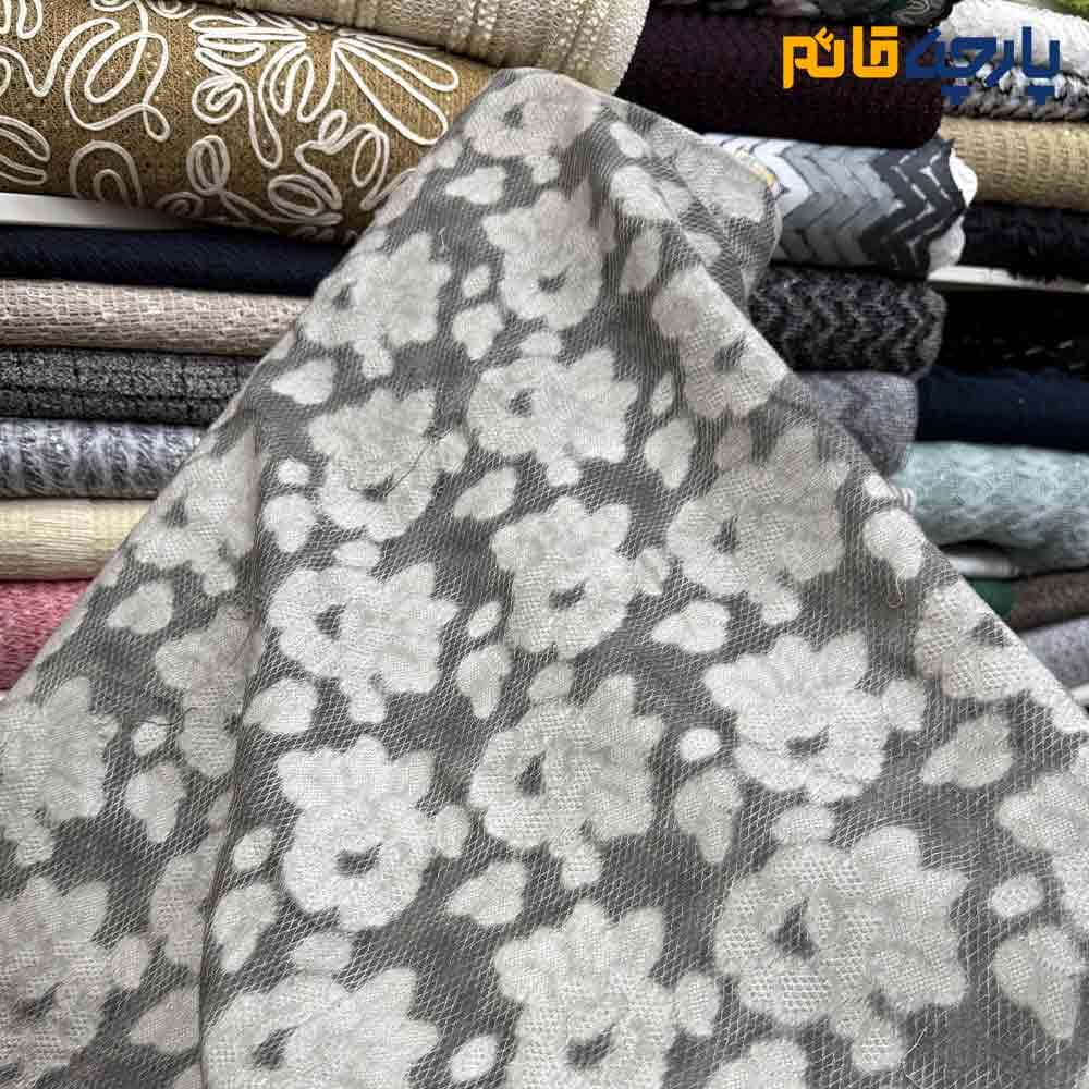 پارچه مجلسی تور کتان خاص رنگ طوسی اسموکی ۲ رو برجسته عرض 150 کد 12705 — تصویر ۲