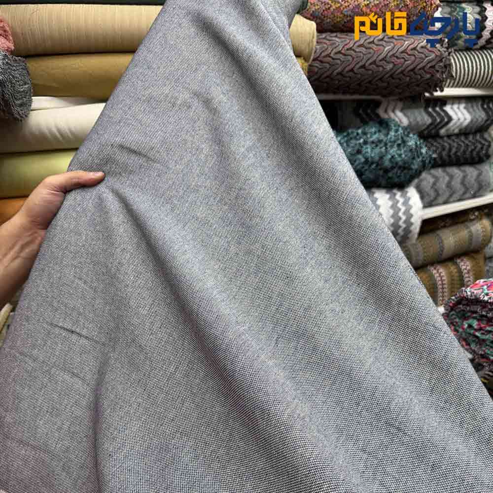 پارچه لینن طرحدار جناقی ۲ رو رنگ سرمه ای طوسی روشن عرض 150 کد 12243