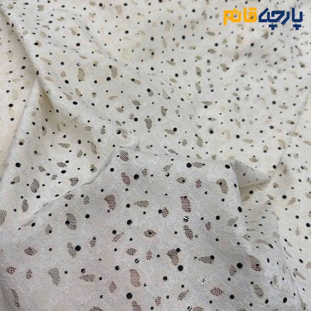 پارچه مجلسی تور کتان ایتالیایی پولک دار رنگ کرم روشن عرض 150 کد 12173 — تصویر ۳