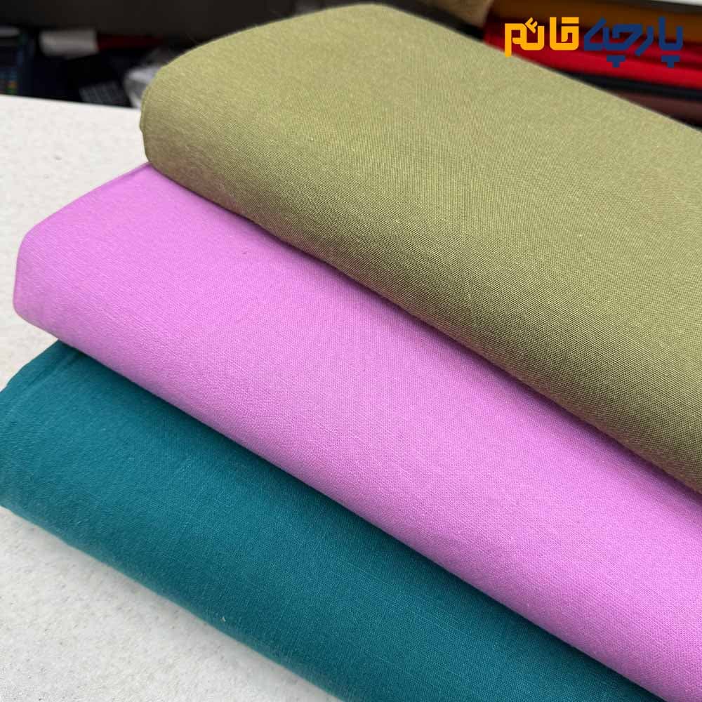 پارچه بهاره تابستانه لینن ساده رنگ زیتونی متوسط عرض ۱۵۰ کد11351 — تصویر ۳