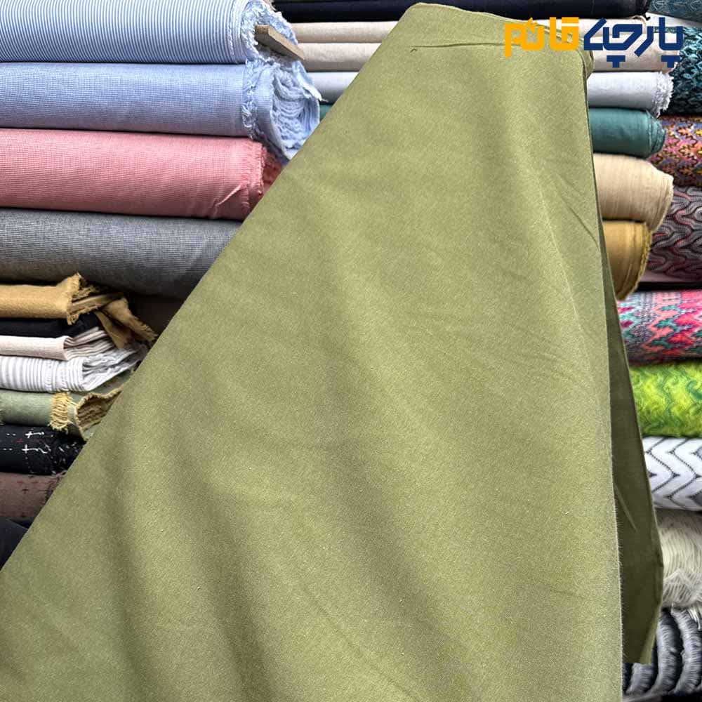 پارچه بهاره تابستانه لینن ساده رنگ زیتونی متوسط عرض ۱۵۰ کد11351