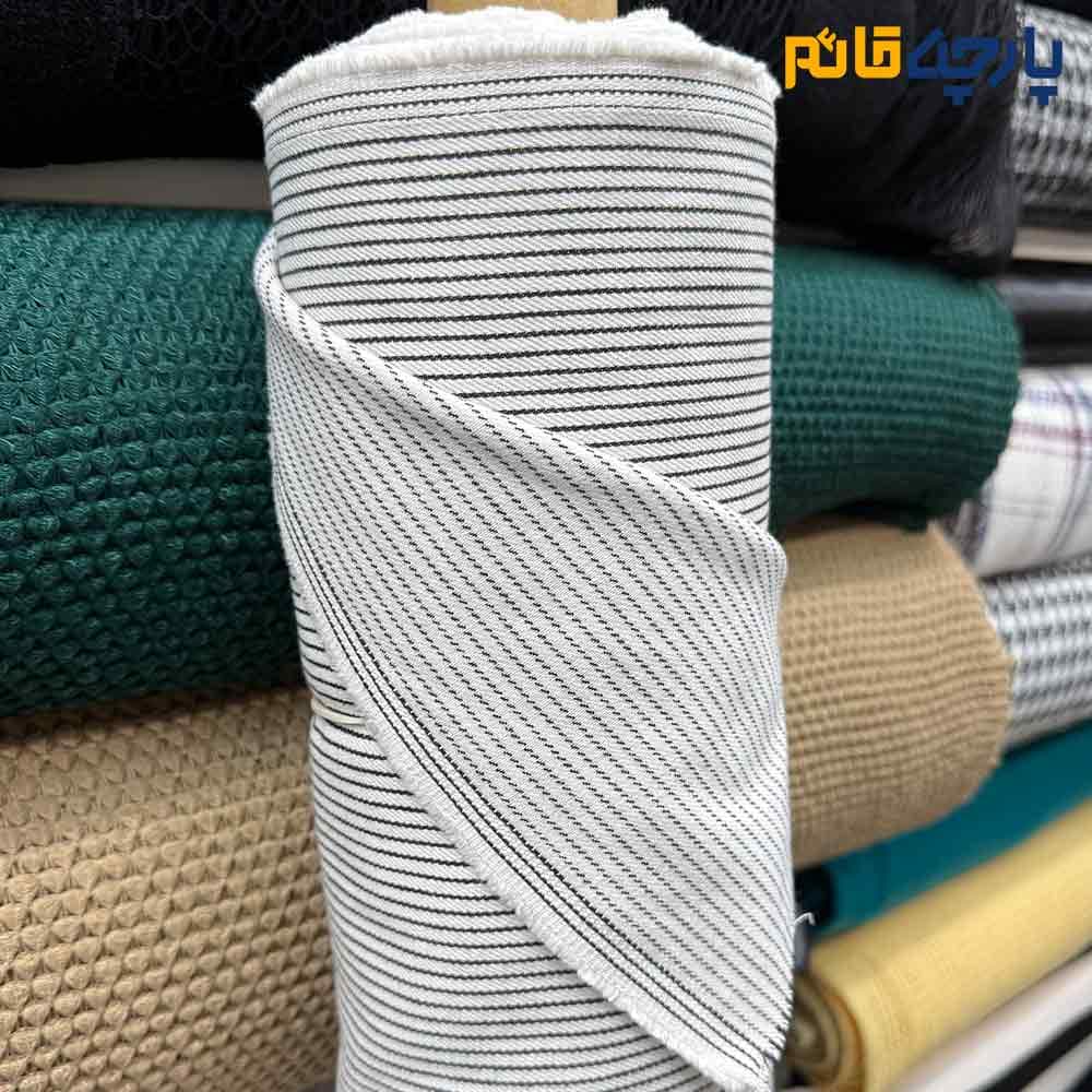 پارچه جین متوسط راه راه سفید مشکی راه ریز کد9729