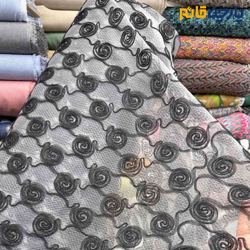 پارچه مجلسی تورکتان کره ای ربان دوزی زمینه سفید کد9702