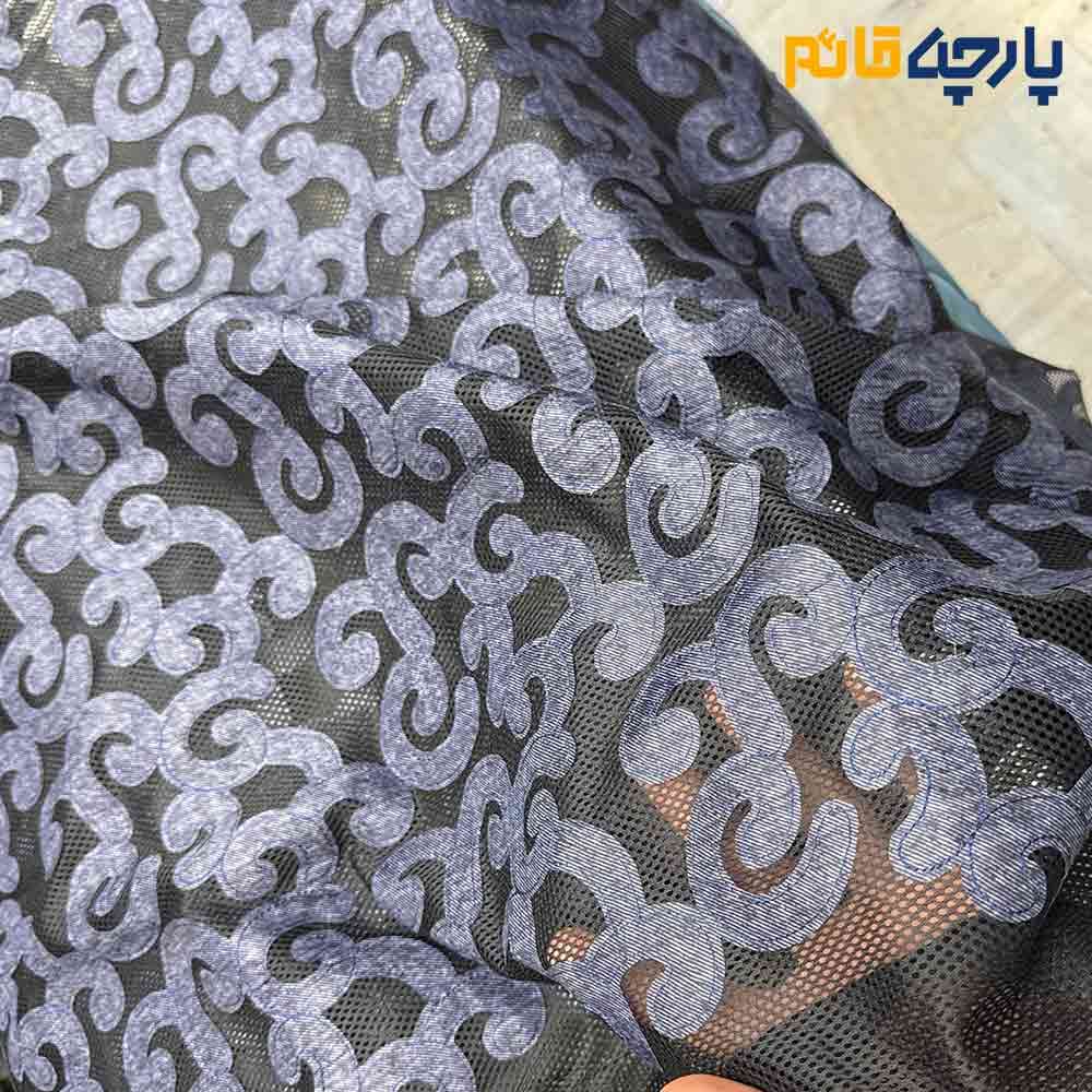 پارچه مجلسی تور کتان ایتالیایی خامه دوزی جین خاص کد9654 — تصویر ۳