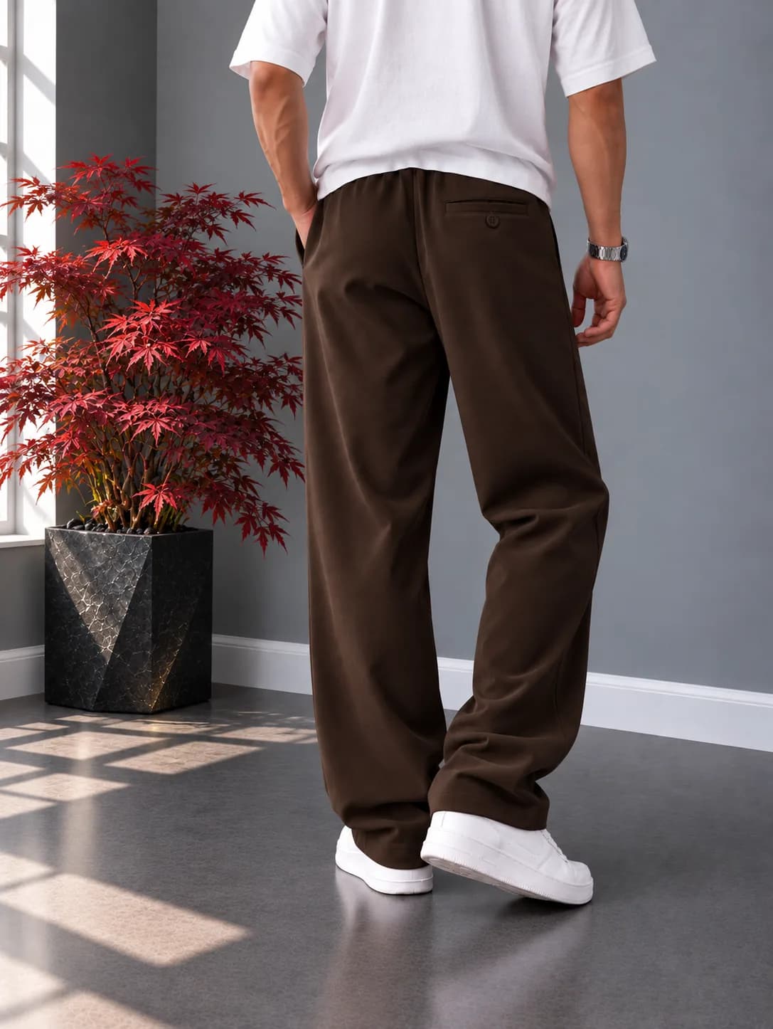 شلوار پارچه ای لایوسل طبیعی قواره slim fit / قد 110 / قهوه ای سوخته — تصویر ۵