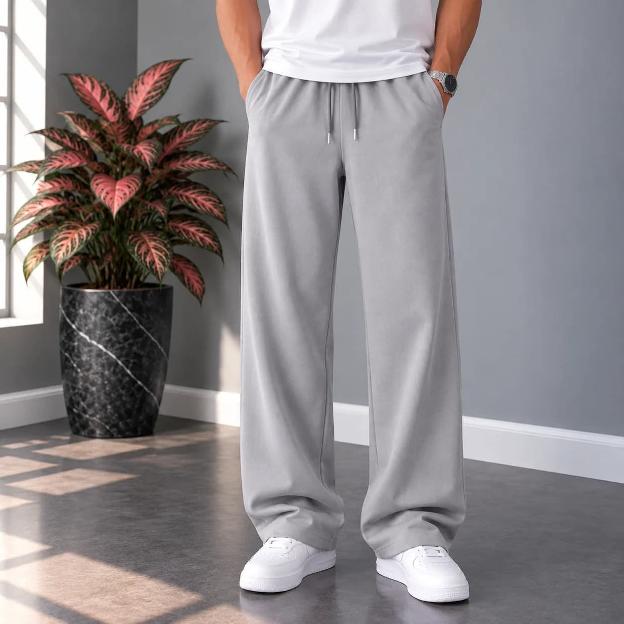 شلوار پارچه ای لایوسل طبیعی قواره slim fit / قد 110 / طوسی