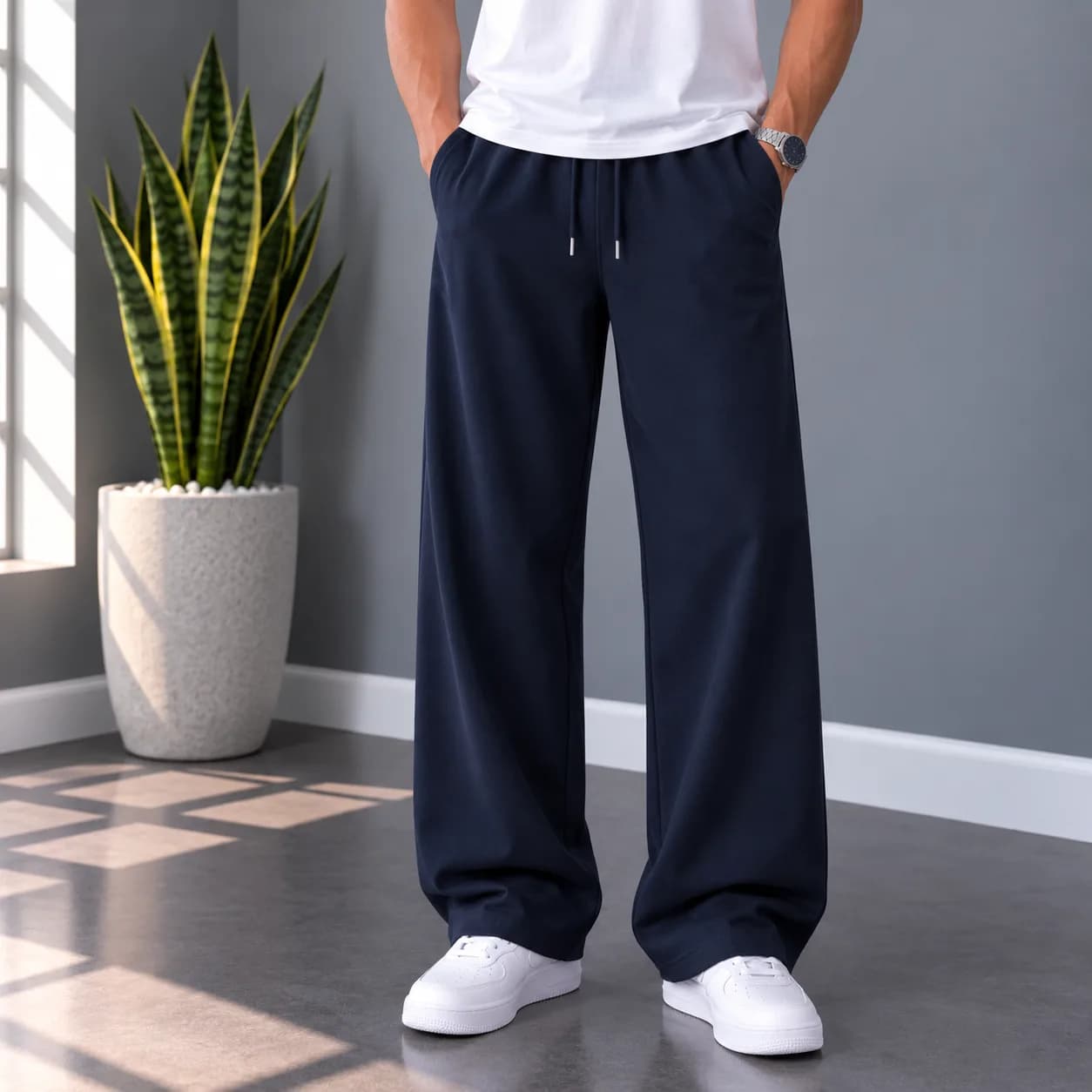 شلوار پارچه ای لایوسل طبیعی قواره slim fit / قد 110 / رنگ سرمه ای