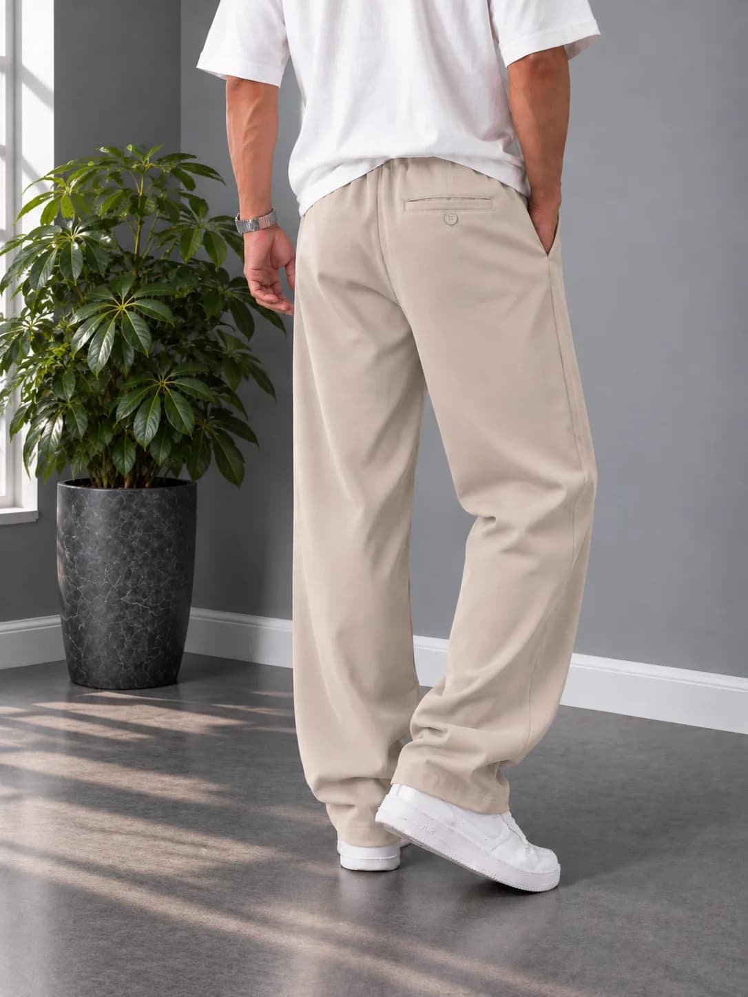 شلوار پارچه ای لایوسل طبیعی قواره slim fit / قد 110 / رنگ خاکی — تصویر ۵