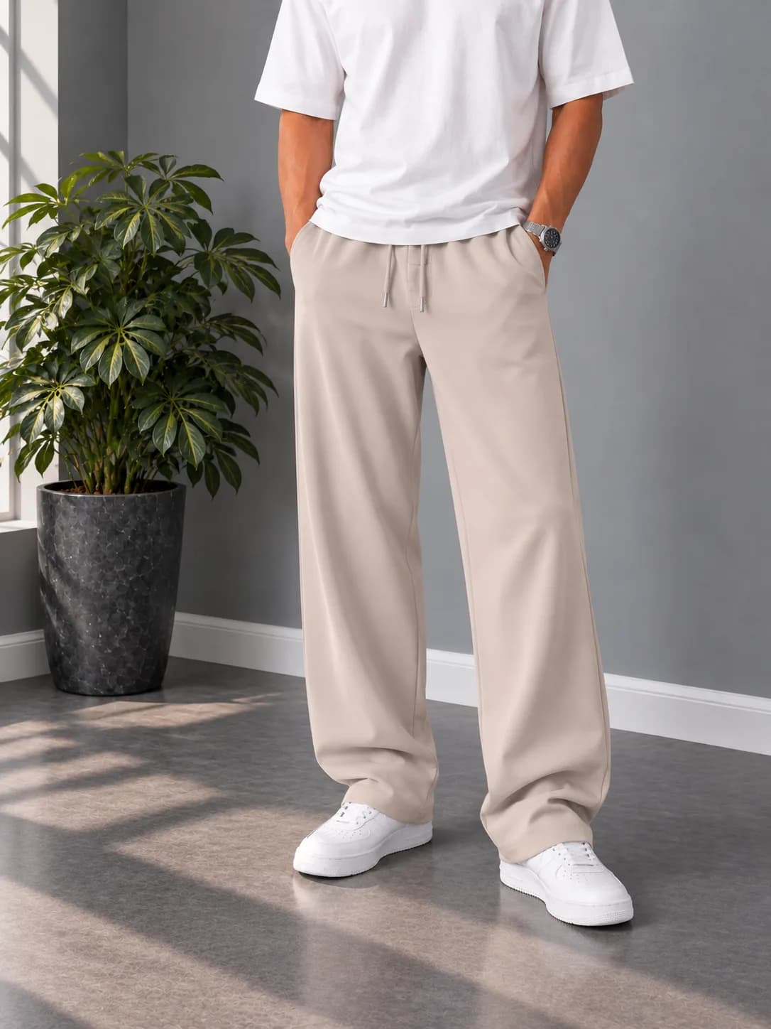 شلوار پارچه ای لایوسل طبیعی قواره slim fit / قد 110 / رنگ خاکی