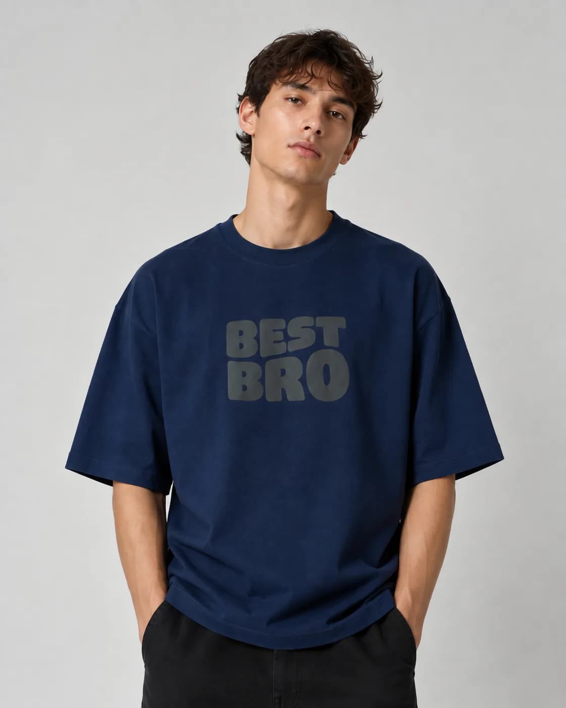 تیشرت پنبه ماکان درجه یک / طرح BEST BRO/ سرمه ای