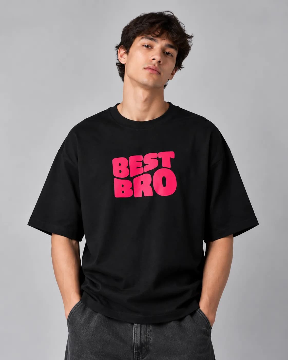 تیشرت پارچه پنبه ماکان درجه یک / چاپ BEST BRO / مشکی