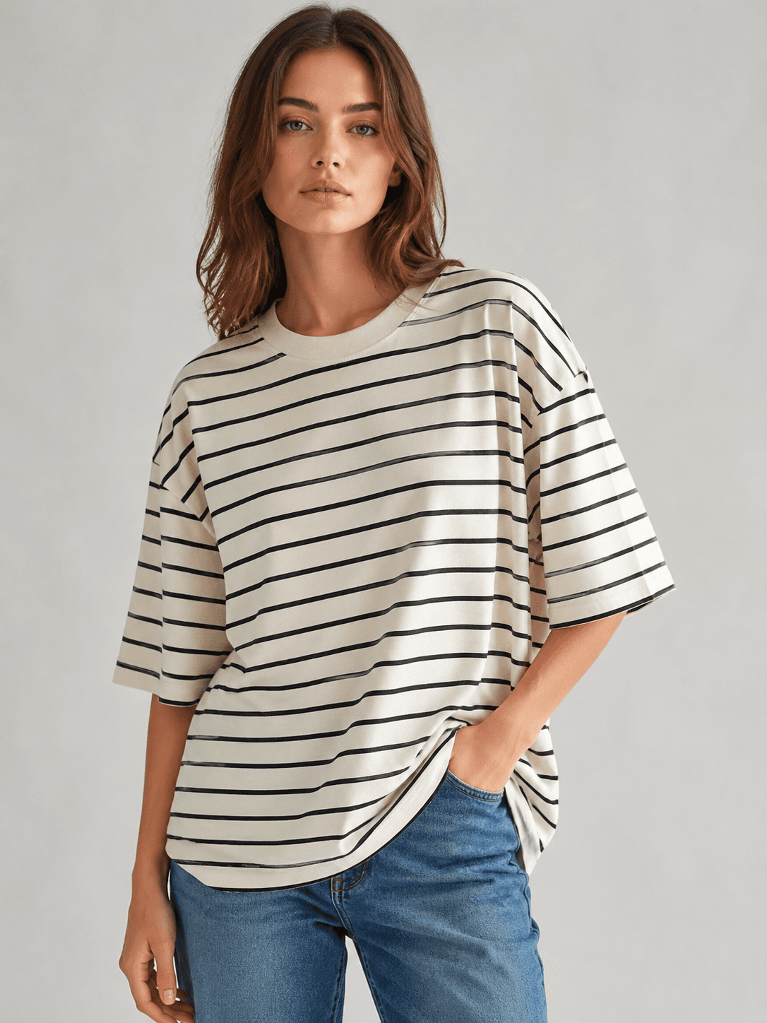 تی‌شرت لانگ زنانه مدل Stripe Comfort – طرح راه‌راه کلاسیک