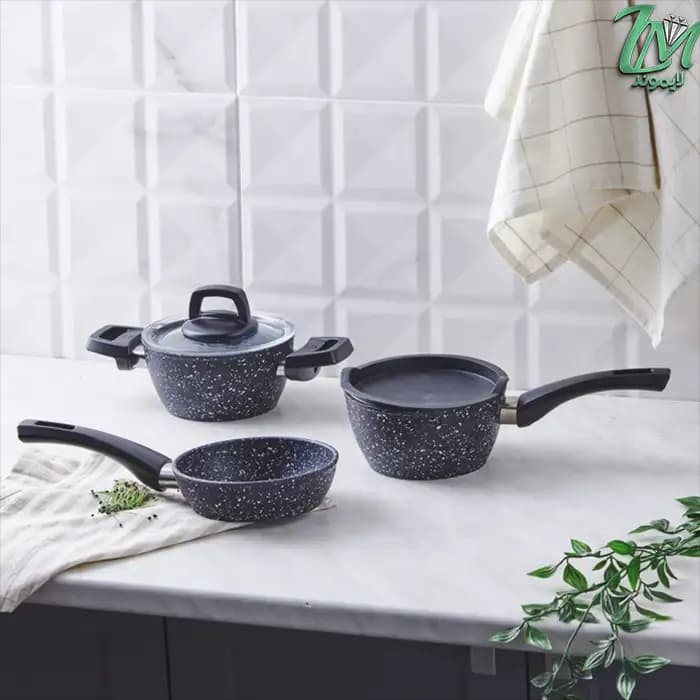 ست ماهیتابه 5 پارچه بیوگرانیت سنگ آبی کاراجا — تصویر ۷