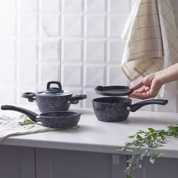 ست ماهیتابه 5 پارچه بیوگرانیت سنگ آبی کاراجا — تصویر ۶