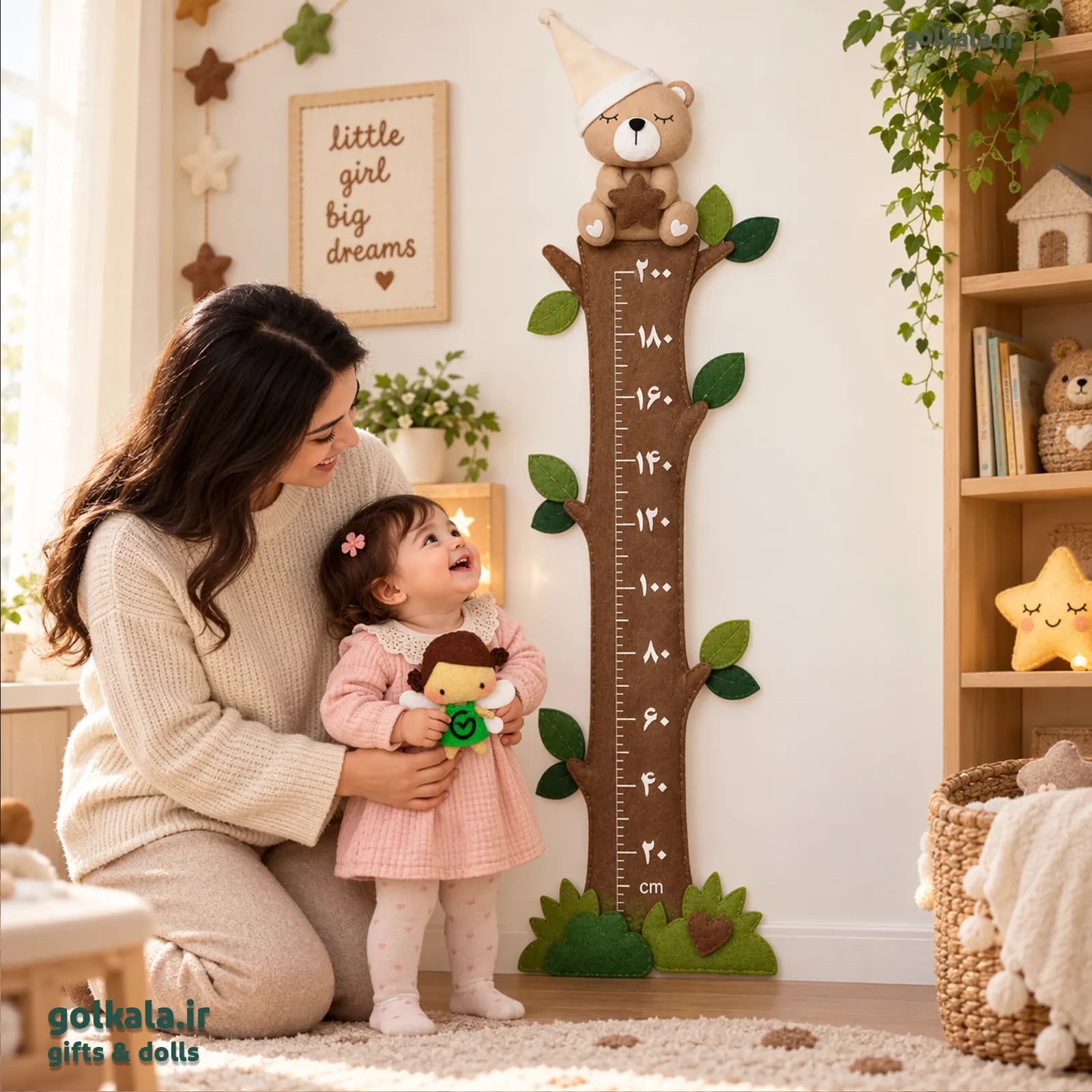 قدسنج دیواری نمدی خرس تدی ستاره بغل |چارت اندازه گیری قد کودک — تصویر ۳