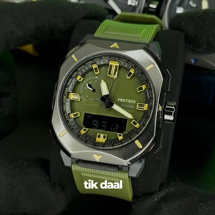 ساعت جی شاک پرو ترک فلزی مشکی بند سبز | G-SHOCK PRO TREK