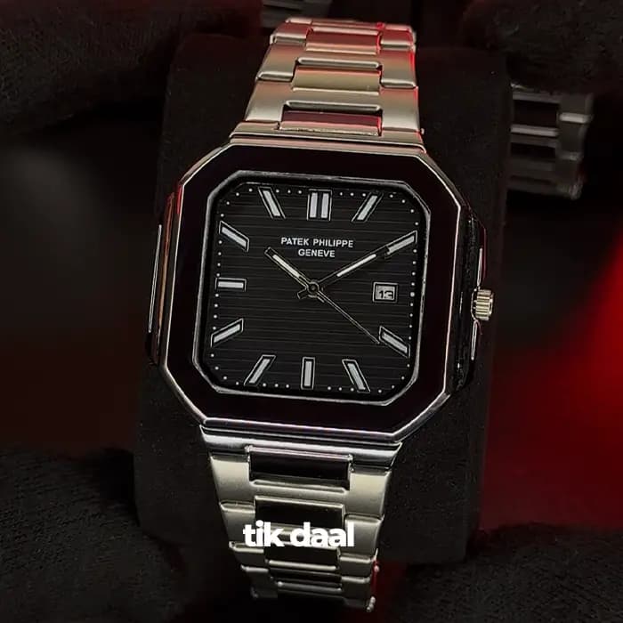 ساعت پتک فیلیپ مدل کوبیتوس نقره ای صفحه مشکی | patek philippe