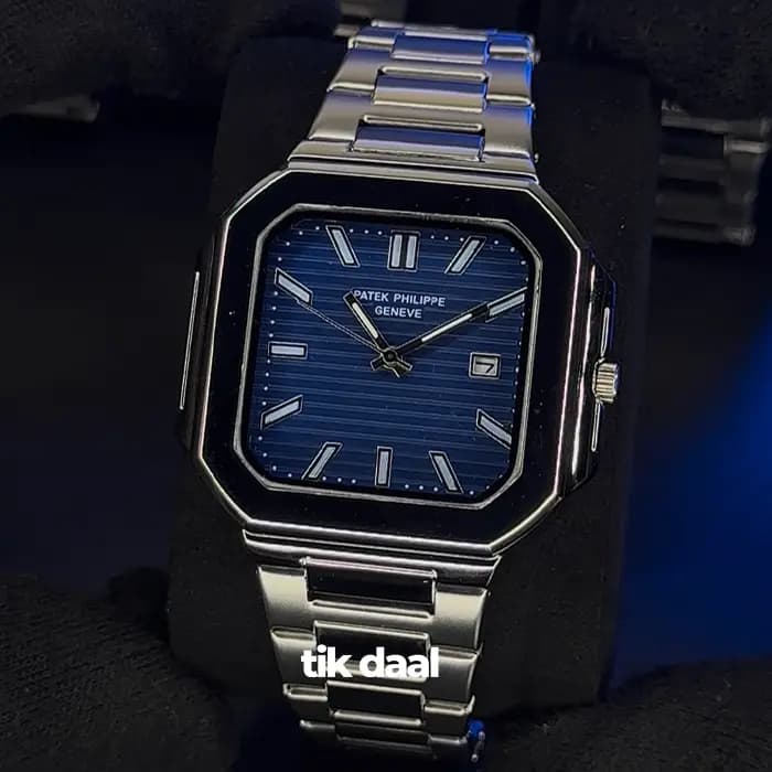 ساعت پتک فیلیپ مدل کوبیتوس نقره ای صفحه آبی | patek philippe
