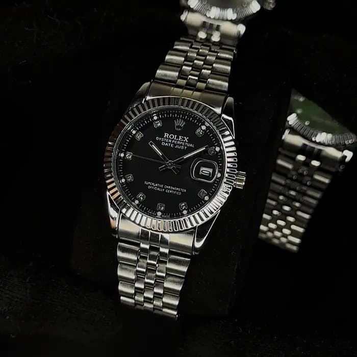 ساعت رولکس مردانه نقره ای صفحه مشکی | Rolex