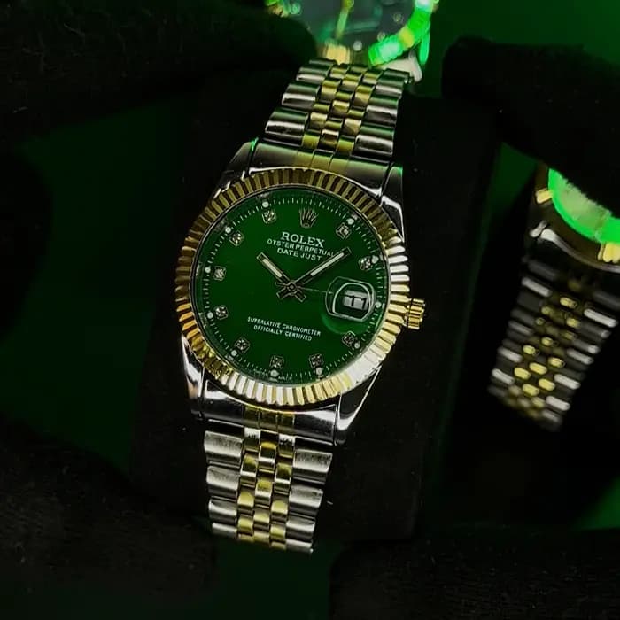 ساعت رولکس مردانه دورنگ صفحه سبز | Rolex