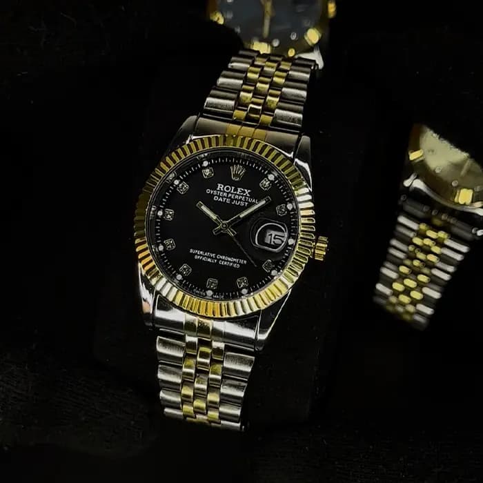 ساعت رولکس مردانه دورنگ صفحه مشکی | Rolex