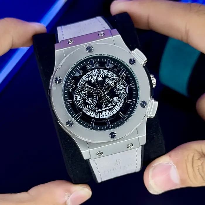 ساعت هابلوت مردانه نقره ای بند طوسی | HUBLOT