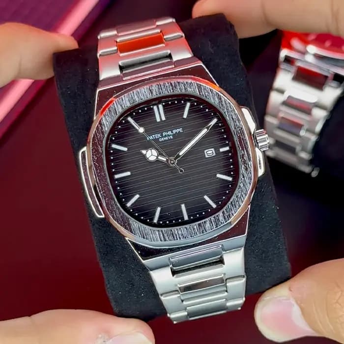 ساعت پتک فیلیپ نقره ای صفحه مشکی | patek philippe
