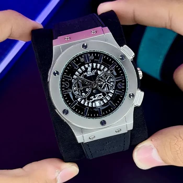 ساعت هابلوت مردانه نقره ای بند مشکی | HUBLOT