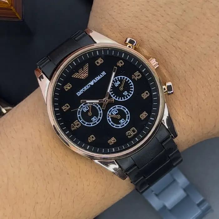 ساعت امپریو ارمانی مردانه مشکی قاب رزگلد | Emporio Armani