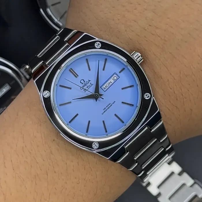 ساعت امگا مردانه دو تقویم صفحه آبی تیفانی| omega