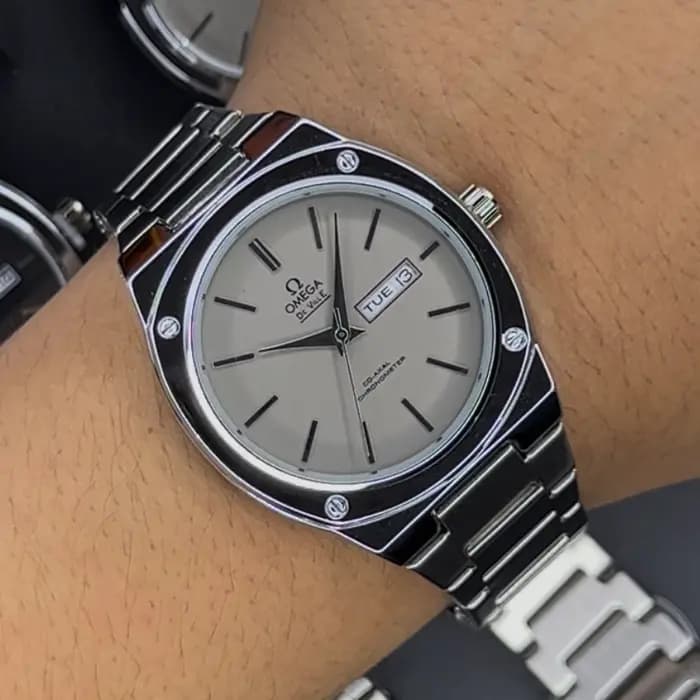 ساعت امگا مردانه دو تقویم صفحه طوسی | omega